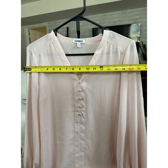 Express Button Front Blouson Sleeve Chelsea Popover Light Pink Shirt Size M - Picture 5 of 7